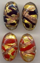 Aventurina, Gold Ovals, 26x15mm, with Black or Red Swirls